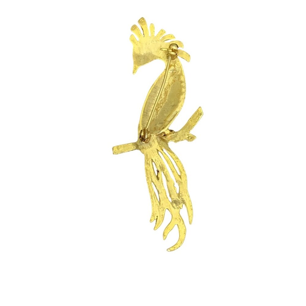 Vintage Gold Tone, Marcasite And Enamel Bird Of Paradise Brooch (1811) - Picture 4 of 6